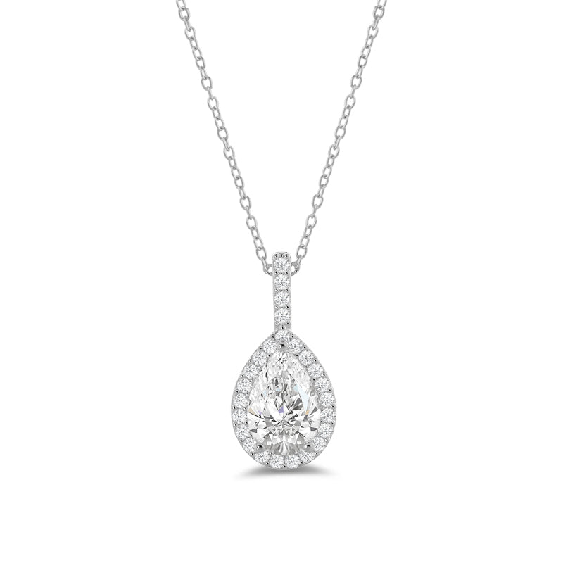 pear shaped diamond halo pendant
