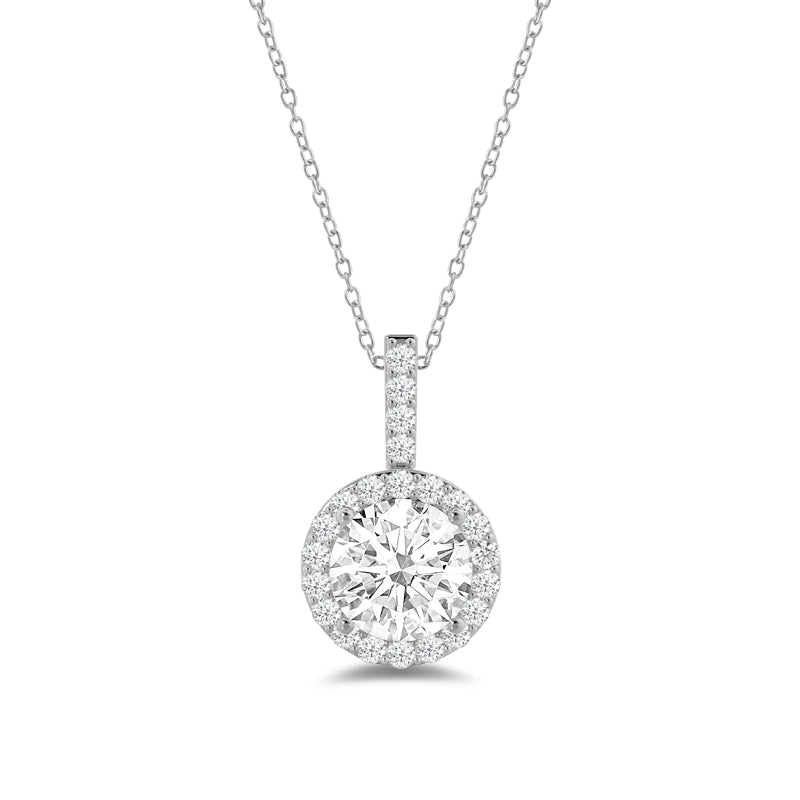 lab round diamond halo pendant