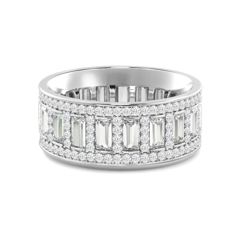 Geometric Halo Vertical Baguette Diamond Eternity Ring