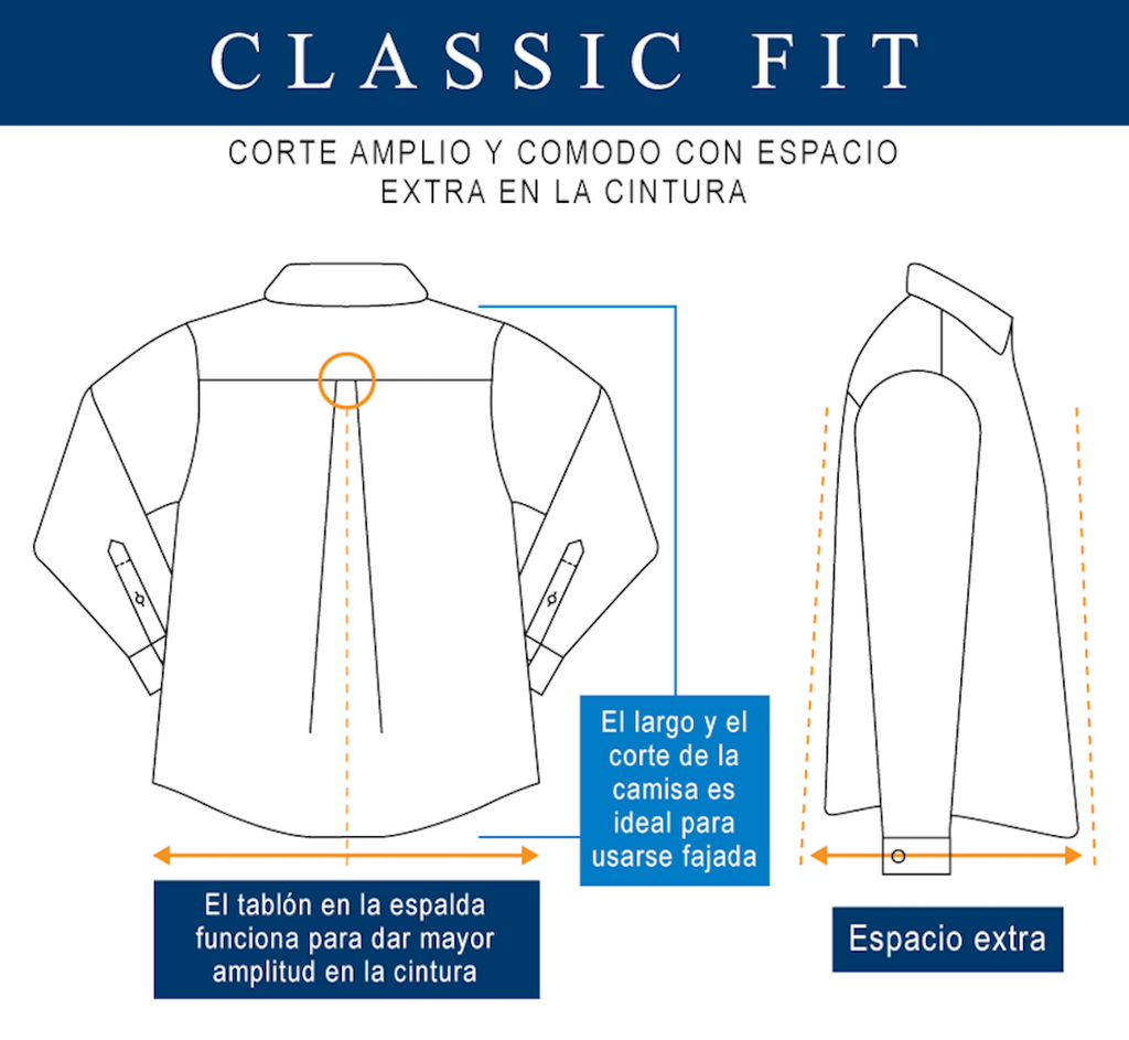 Características de camisas classic fit: corte amplio y cómo con espacio extra en la cintura