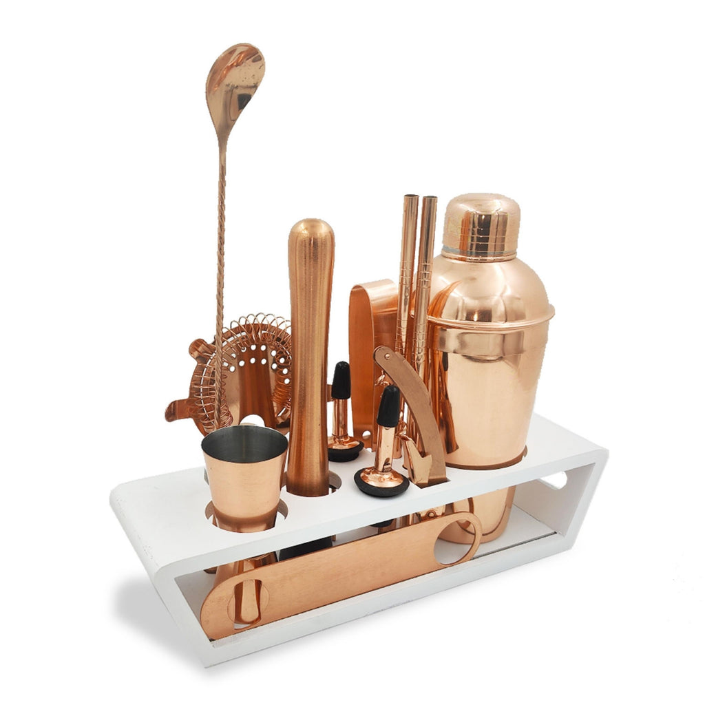 Signature Barware, Complete Cocktail Kit with Stand - Copper, 14 Piece  Bar Tool Kit