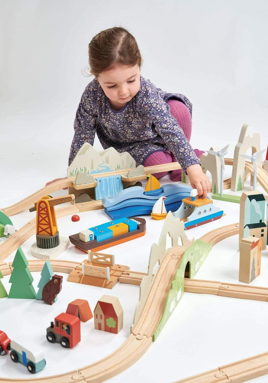 huge wooden train set