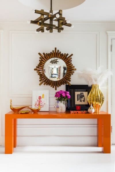 idées d'aménagement de couloir décoration de table orange miroir rond