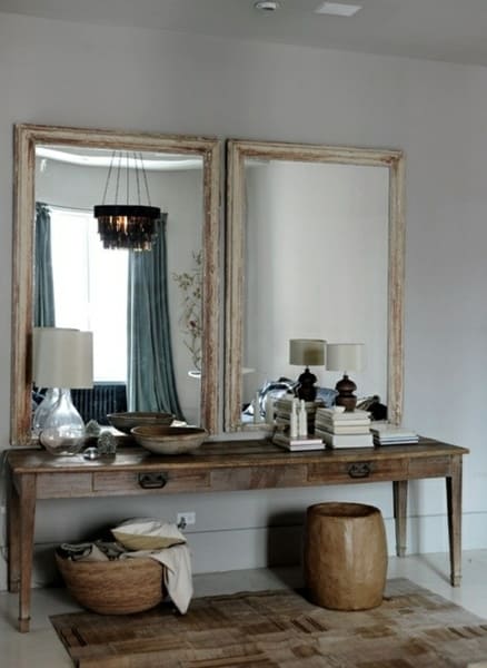 idées de vie rustique pour le miroir d'entrée Tabouret de table en bois