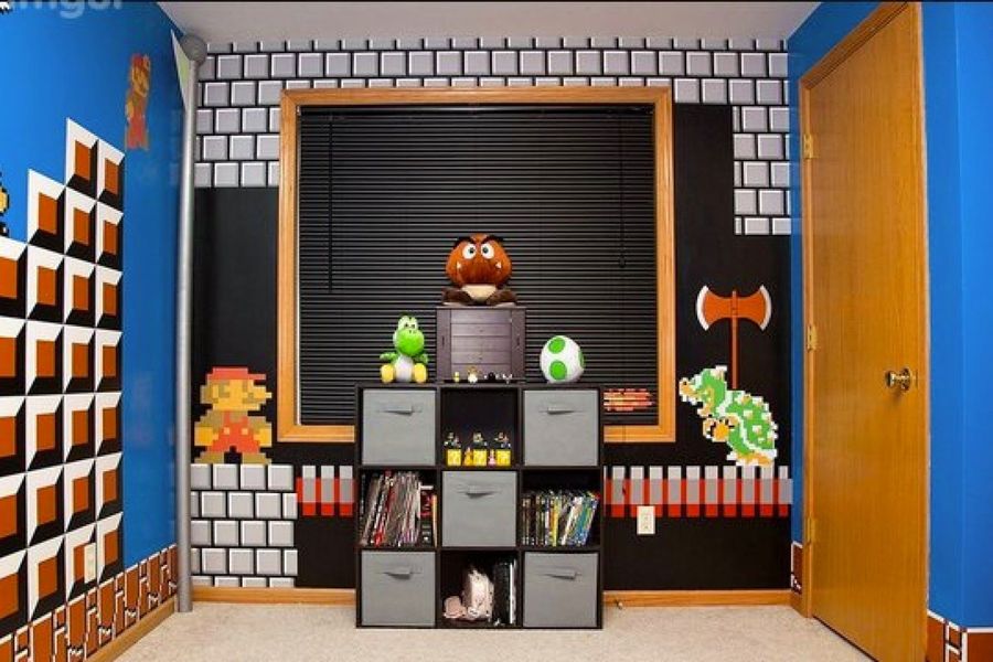 Papier peint et meuble sur le thème de super Mario