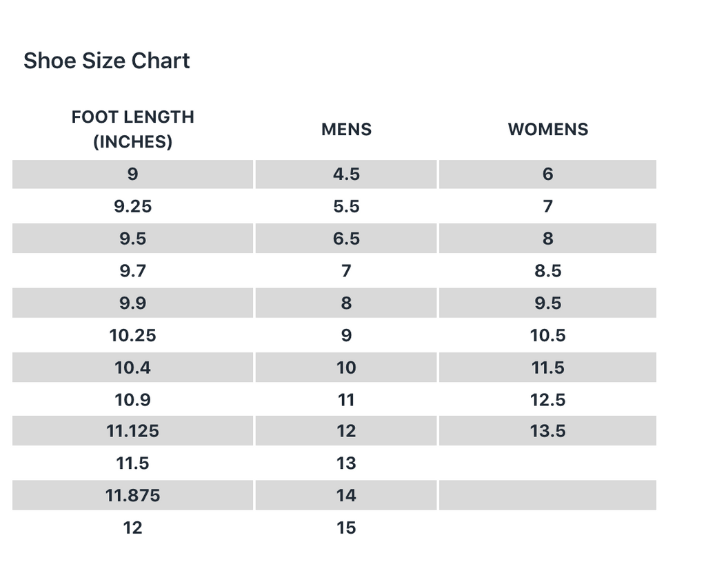 SHOE SIZE CHART