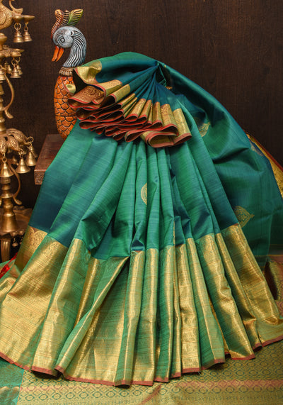 Peacock Blue Colour Kanchipuram Wedding Saree. – Pulimoottil Online