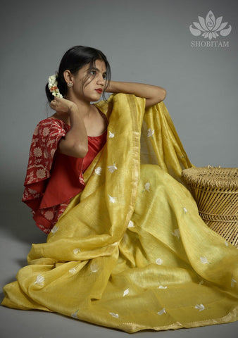 Embroidered Linen Sarees by Shobitam