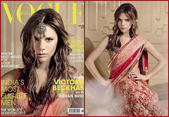 Victoria Beckham on the cover of Vogue in a red bridal saree