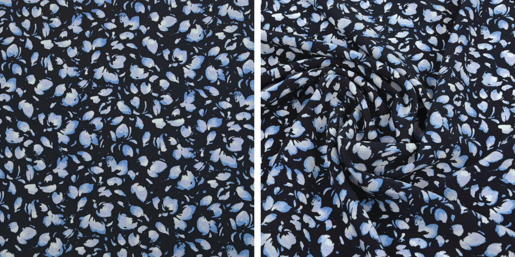 Wrinkled navy floral print, beautifully falling dress and blouse fabric, perfect for fluid dresses, shirts and skirts.