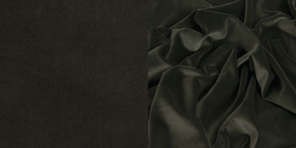 Wrinkled olive-green crystal velvet, made by cotton modal blend, luxurious, breathable and comfortable, perfect for elegant cocktail clothing or home décor.