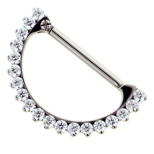 Odyssey Titanium Prong-Set Faceted Gem Nipple Clicker #18 - 3/8" Depth (19 Gems) - Body Manipulations LLC