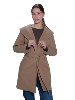 Camel Warm Belted Coat With Open Collar - MoustacheGroup