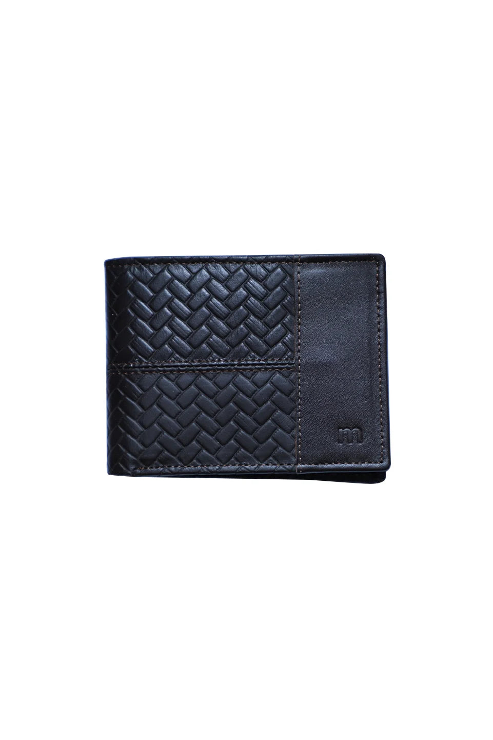 Brown Leather Wallet With Woven Design