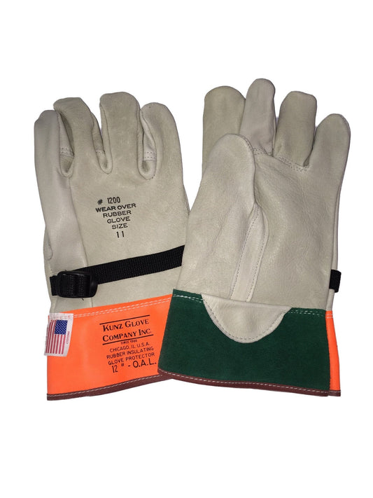 12 Pair Kunz Buffed Cowhide Leather Voltage Glove Protectors - Arc