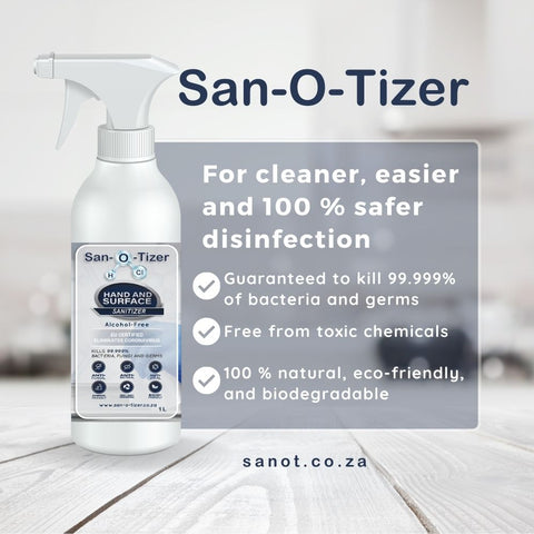 San-O-Tizer Hypochlorous Acid Disinfection Solution Sanitise Home Kitchen Office Hand Cell Repair Healing Wounds Scratches Bites Stings Rash Natural Eco-friendly Halaal Online SanOT Cape Town South Africa