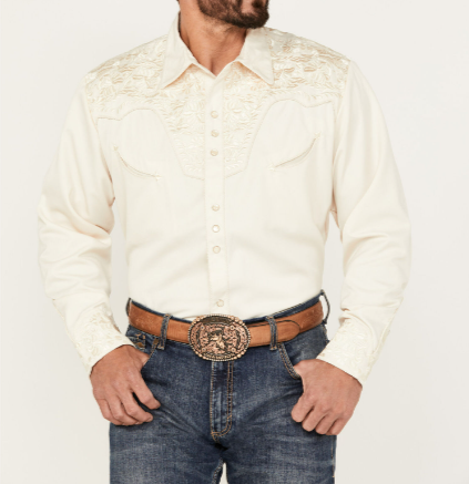 Floral Embroidered Rockabilly Shirt - Sand