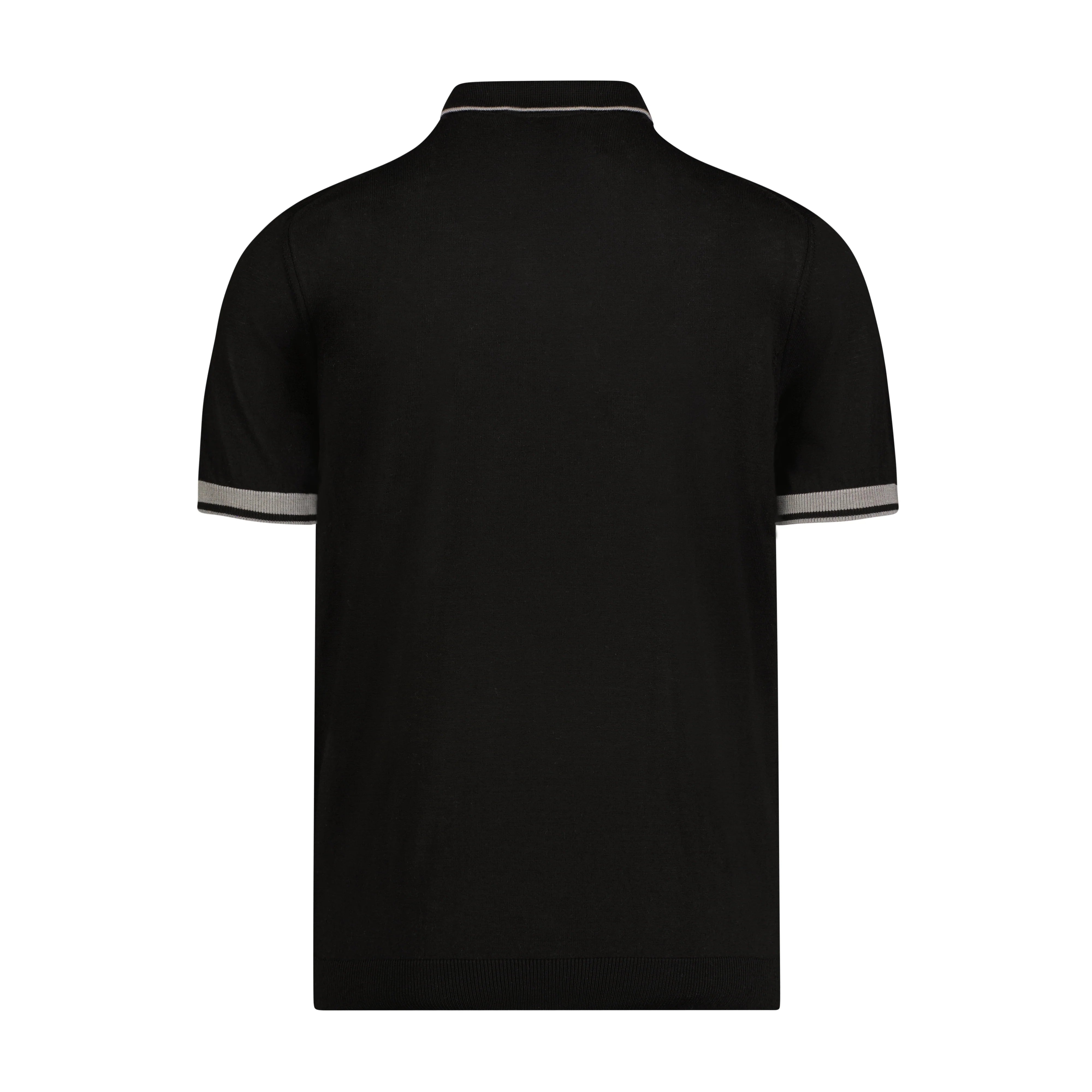 Black with Multi Wavy Trim Short Sleeve Knit Polo