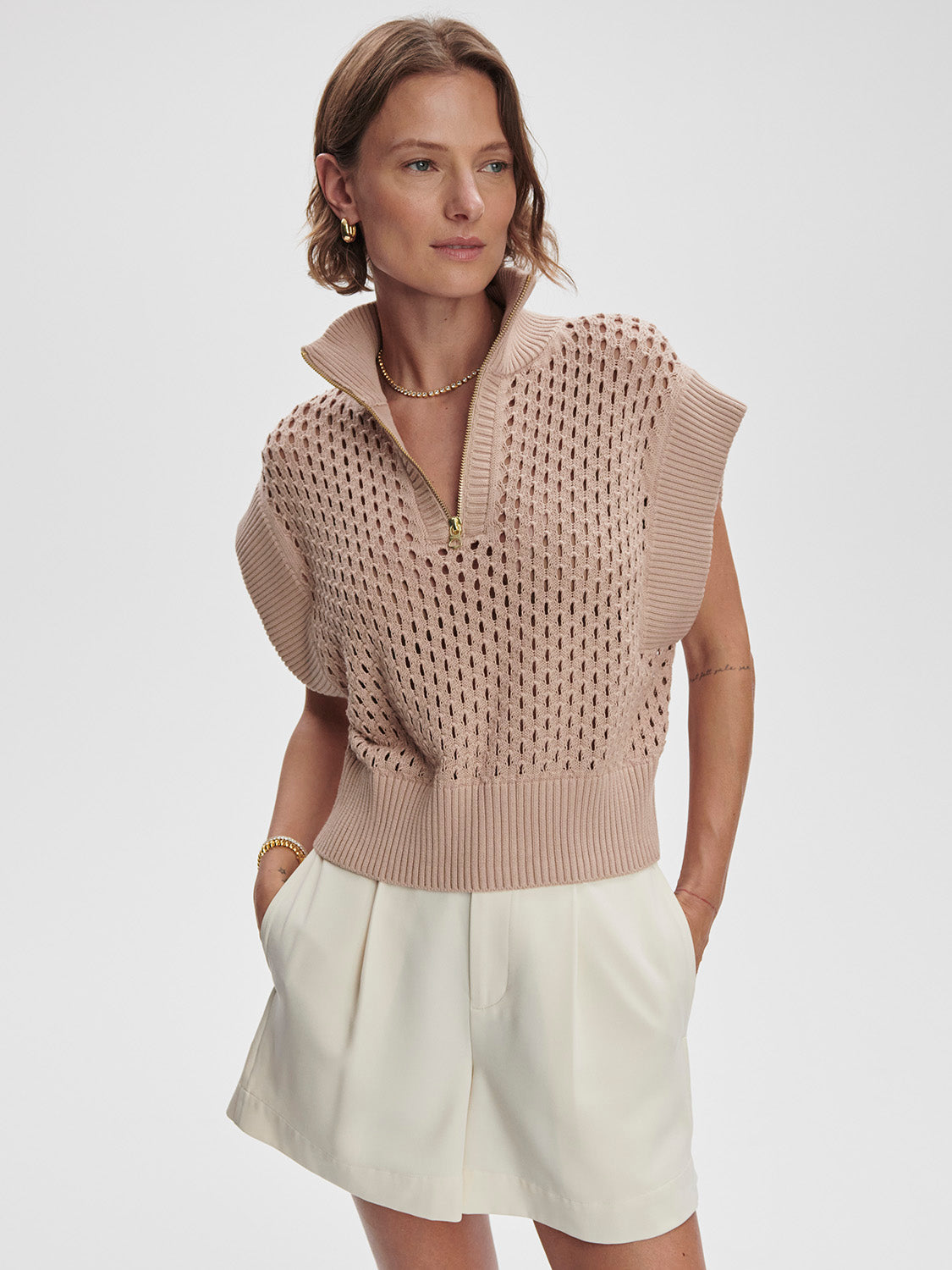 Gaines Half Zip Knit - Light Taupe VARLEY