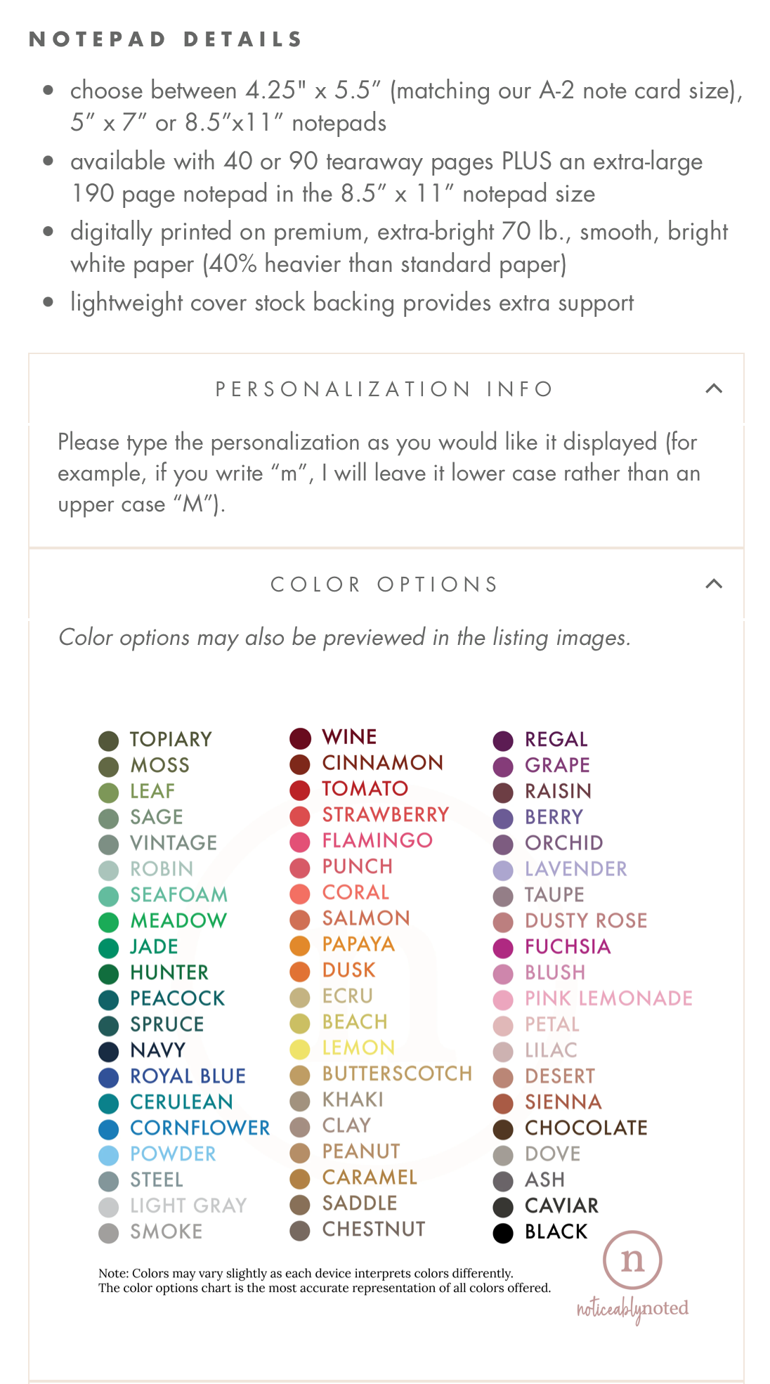 Personalization and Color Options