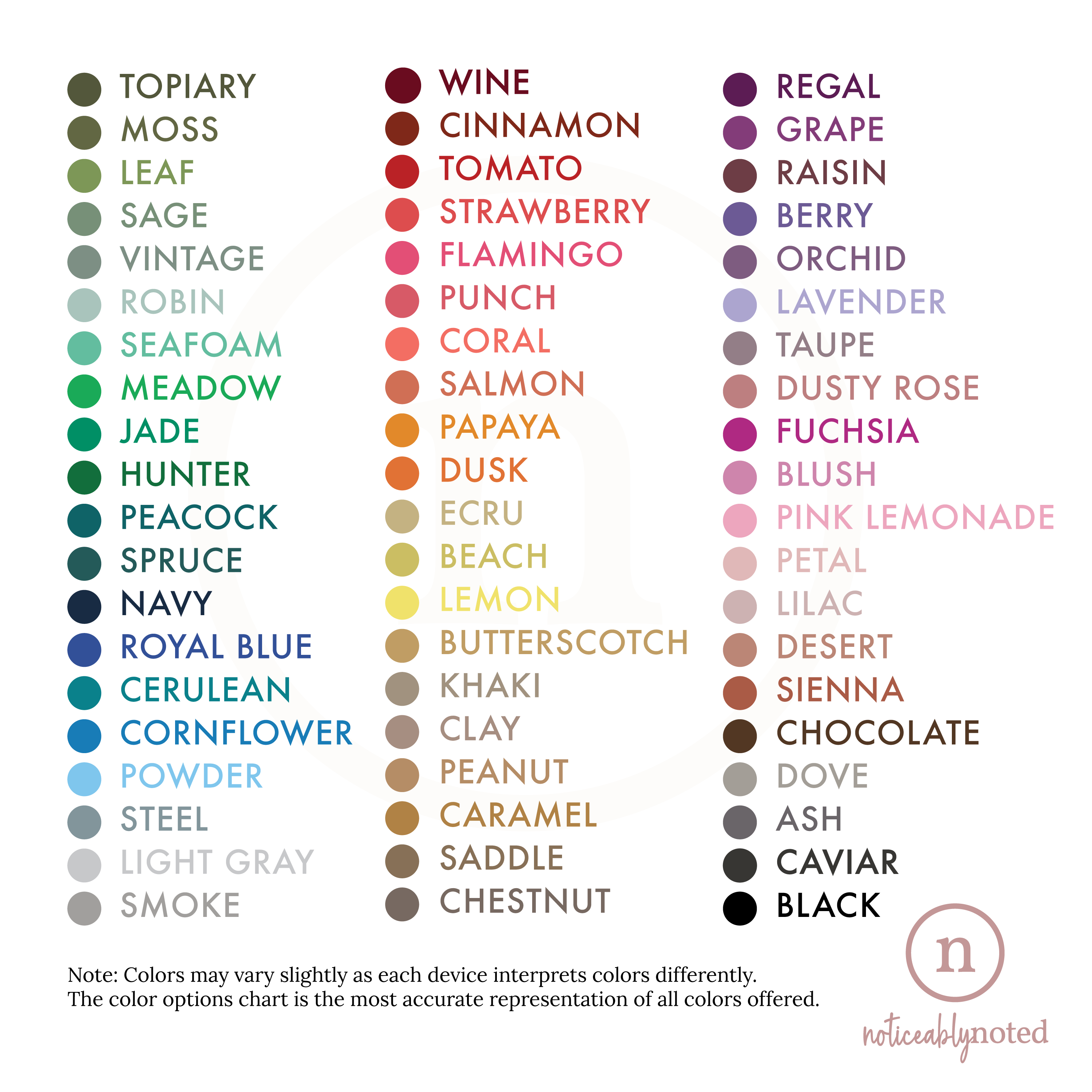 Color Options | Noticeably Noted