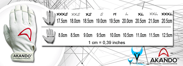 Akando Gloves Skydive Size Guide