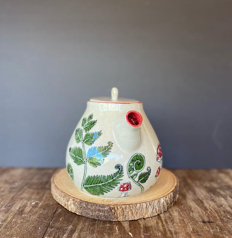 Fern and fly agaric mushroom teapot