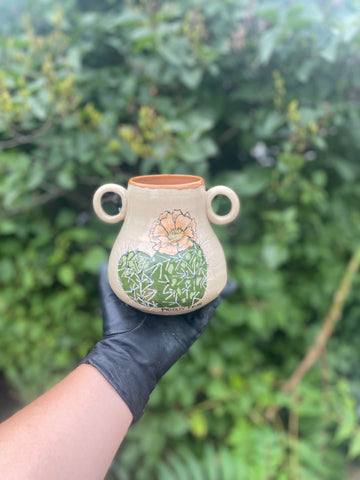 Prickly Pear Cactus hand painted on the face of a vase