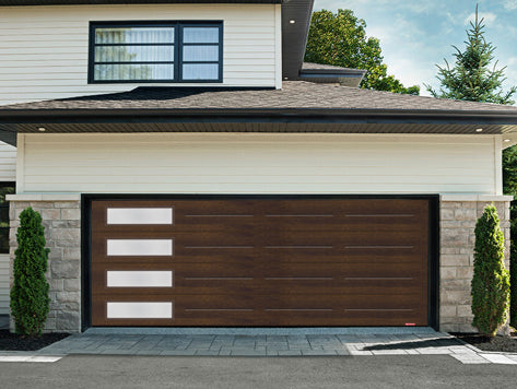 VOG 16X7 Wood-Finish Contemporary Garage Doors with Windows