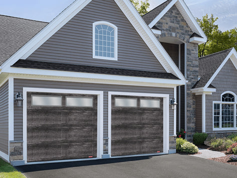 8X7 Iron Ore Walnut Wood Finish Garage Door with Windows - Shaker XL GARAGA