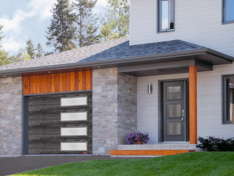 VOG 9X7 Wood-Finish Contemporary Garage Doors with Windows by GARAGA