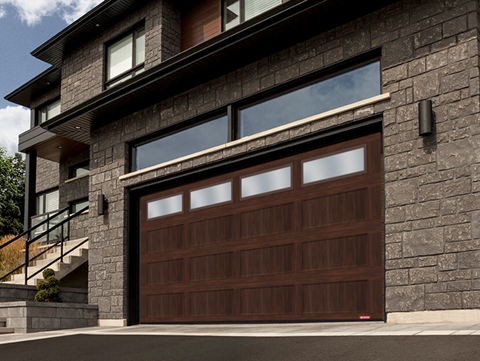 16X7 American Walnut Wood Finish Garage Door with Windows - Shaker XL GARAGA