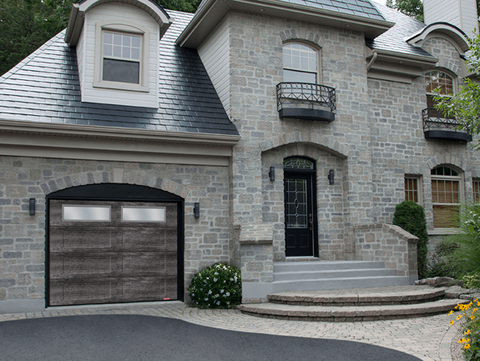 9X7 Iron Ore Walnut Wood Finish Garage Door with Windows - Shaker XL GARAGA