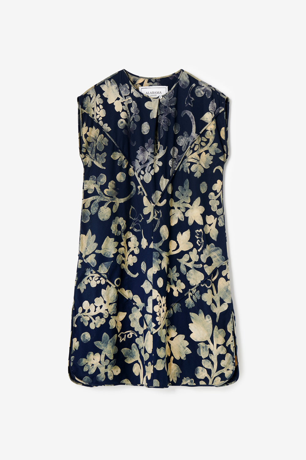 The Spencer Dress in Navy with floral painted design.