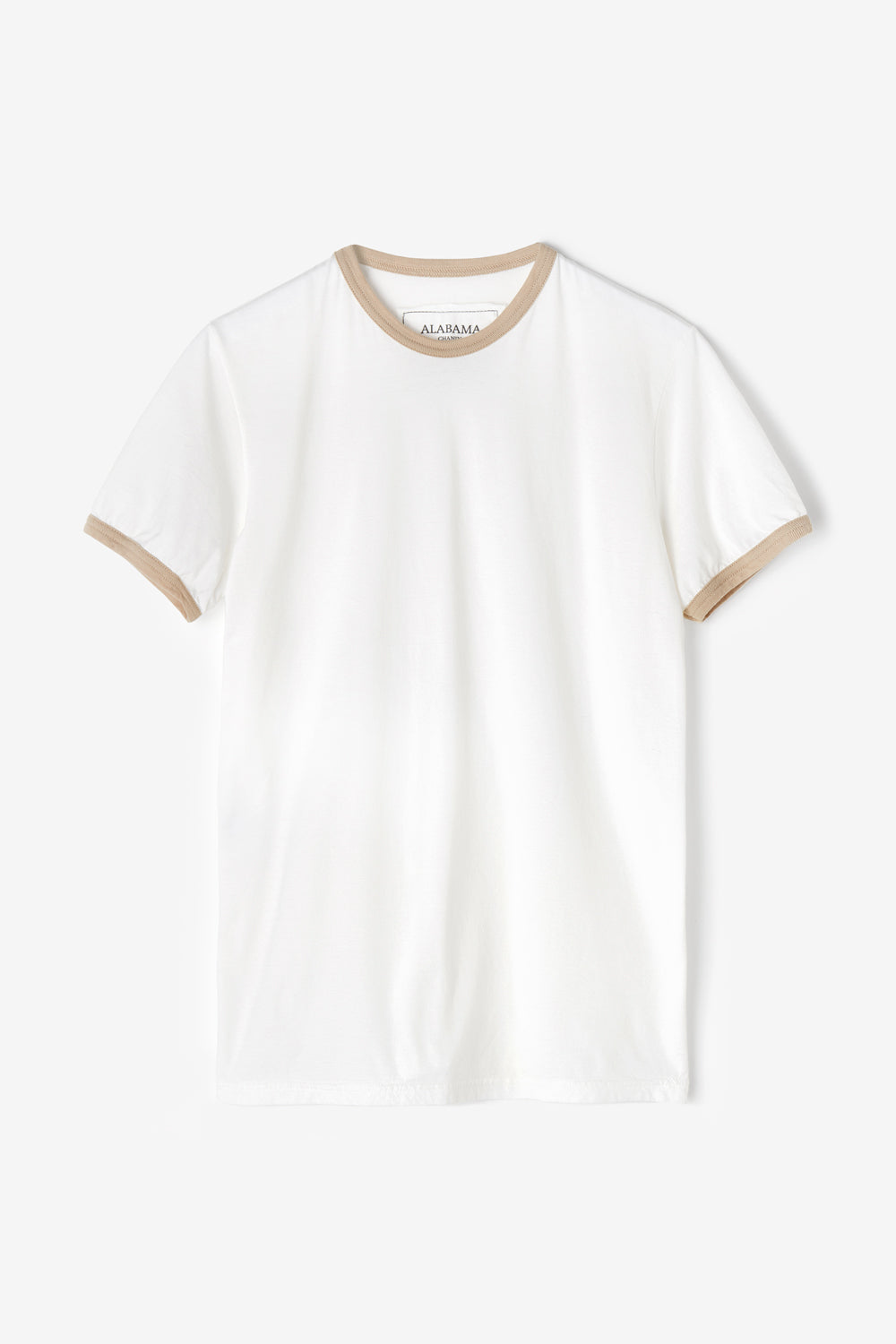 The Love Tee in White with Wax trim around neckline and sleeves.