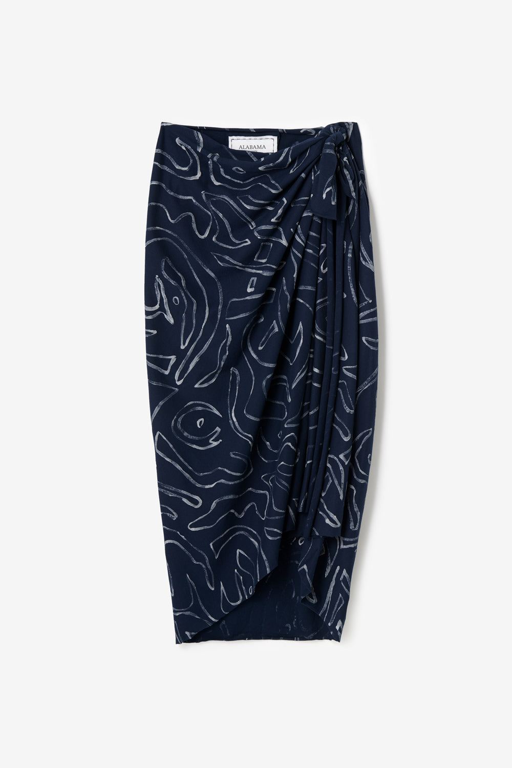 The Sarong in navy with hand-painted abstract figures.