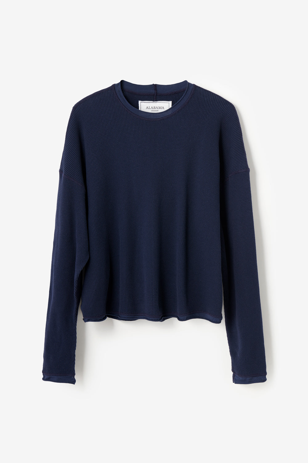 Alabama Chanin Waffle Crewneck in navy. Made with 100% organic cotton.