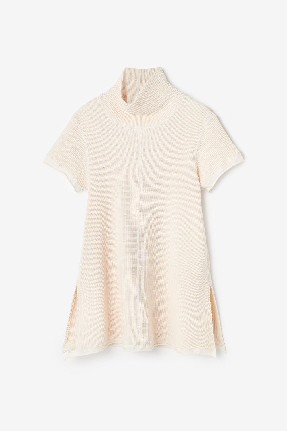 Alabama Chanin Maeve Turtleneck Tunic short sleeve in natural .Made with 100% organic cotton.