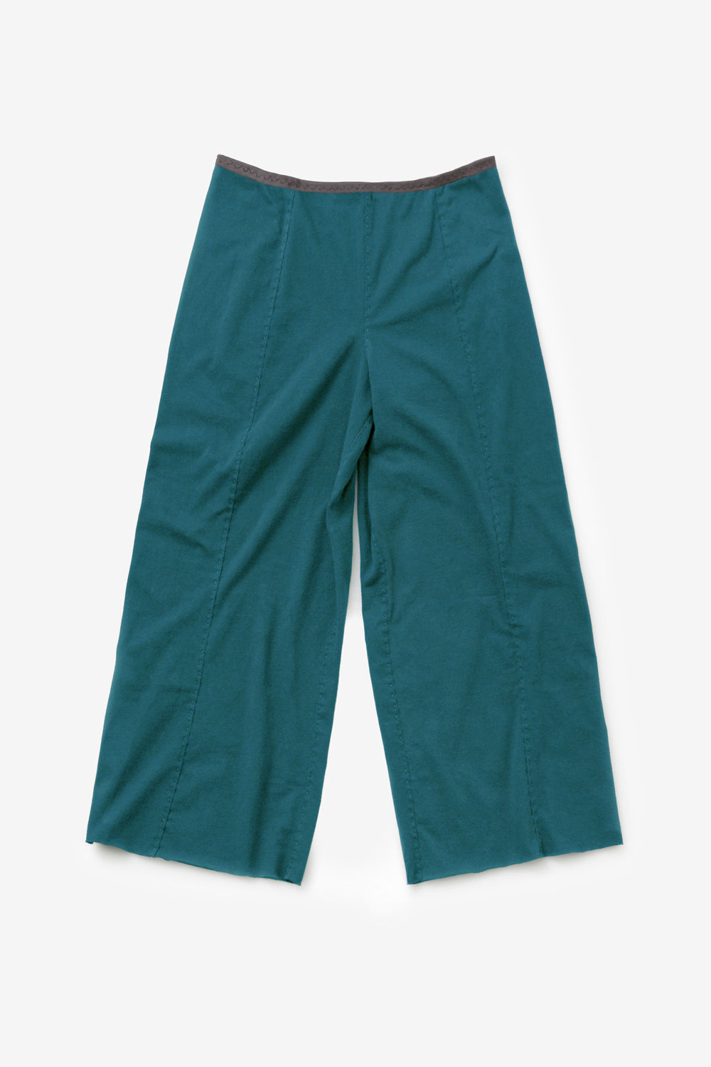 The School of Making Crop Pant in teal made of 100% organic cotton.