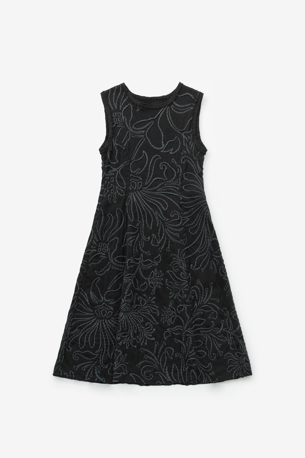 The Factory Dress in black with floral Magdalena stencil. 