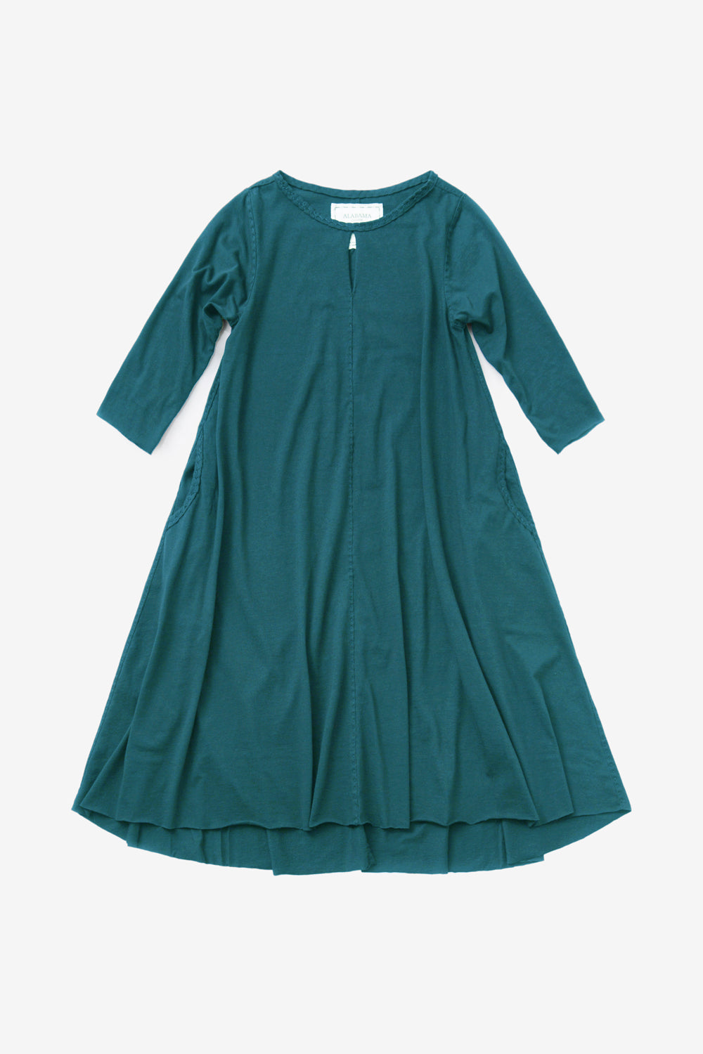 The School of Making Keyhole Dress in Teal. Made with 100% organic cotton.