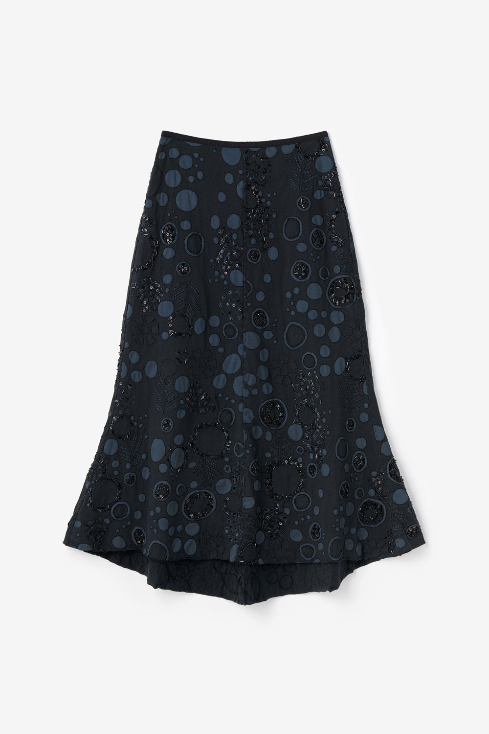 Mid-Length Skirt in Black with June's Spring stenciling.