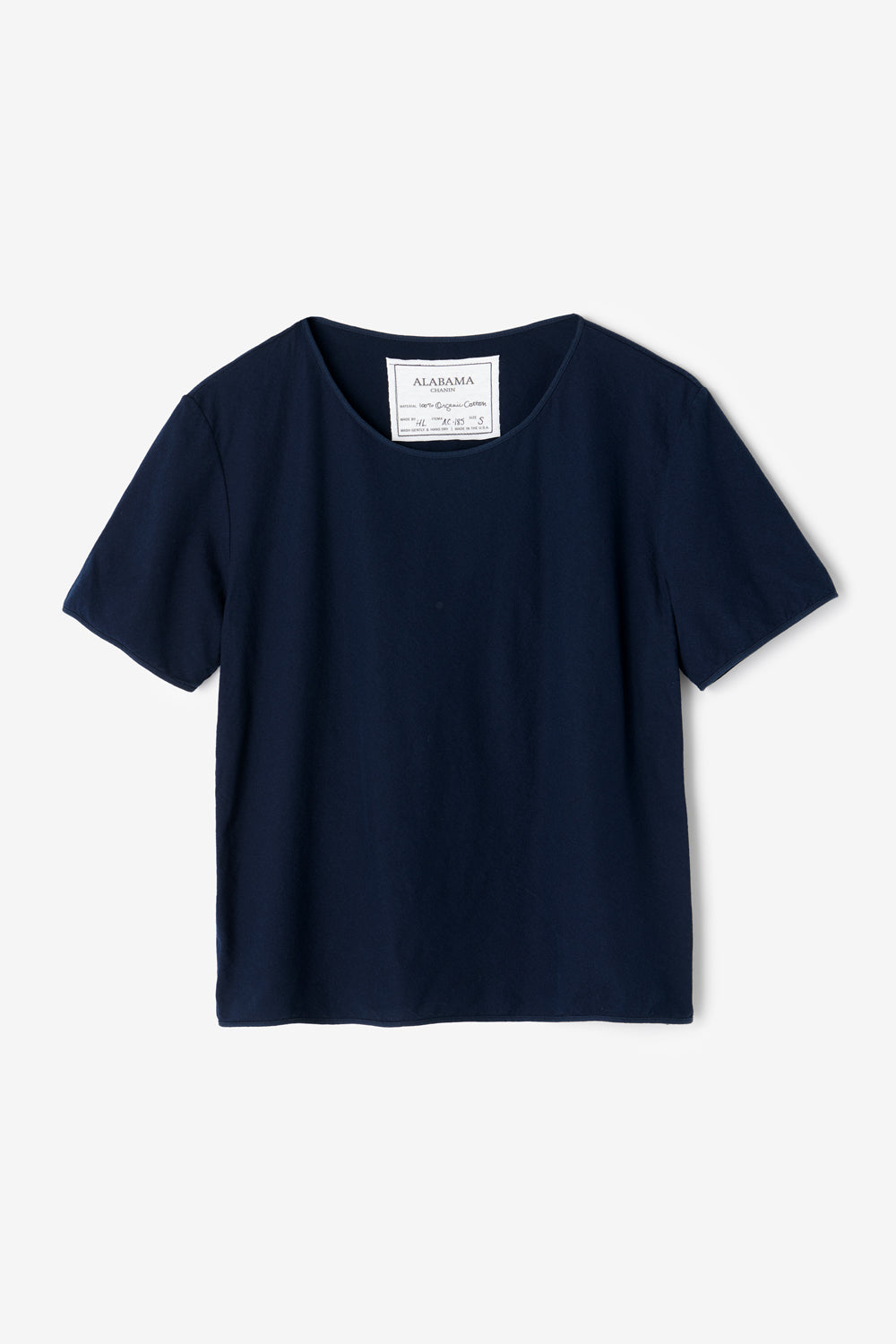 Alabama Chanin boxy tee made from 100% organic cotton in navy.