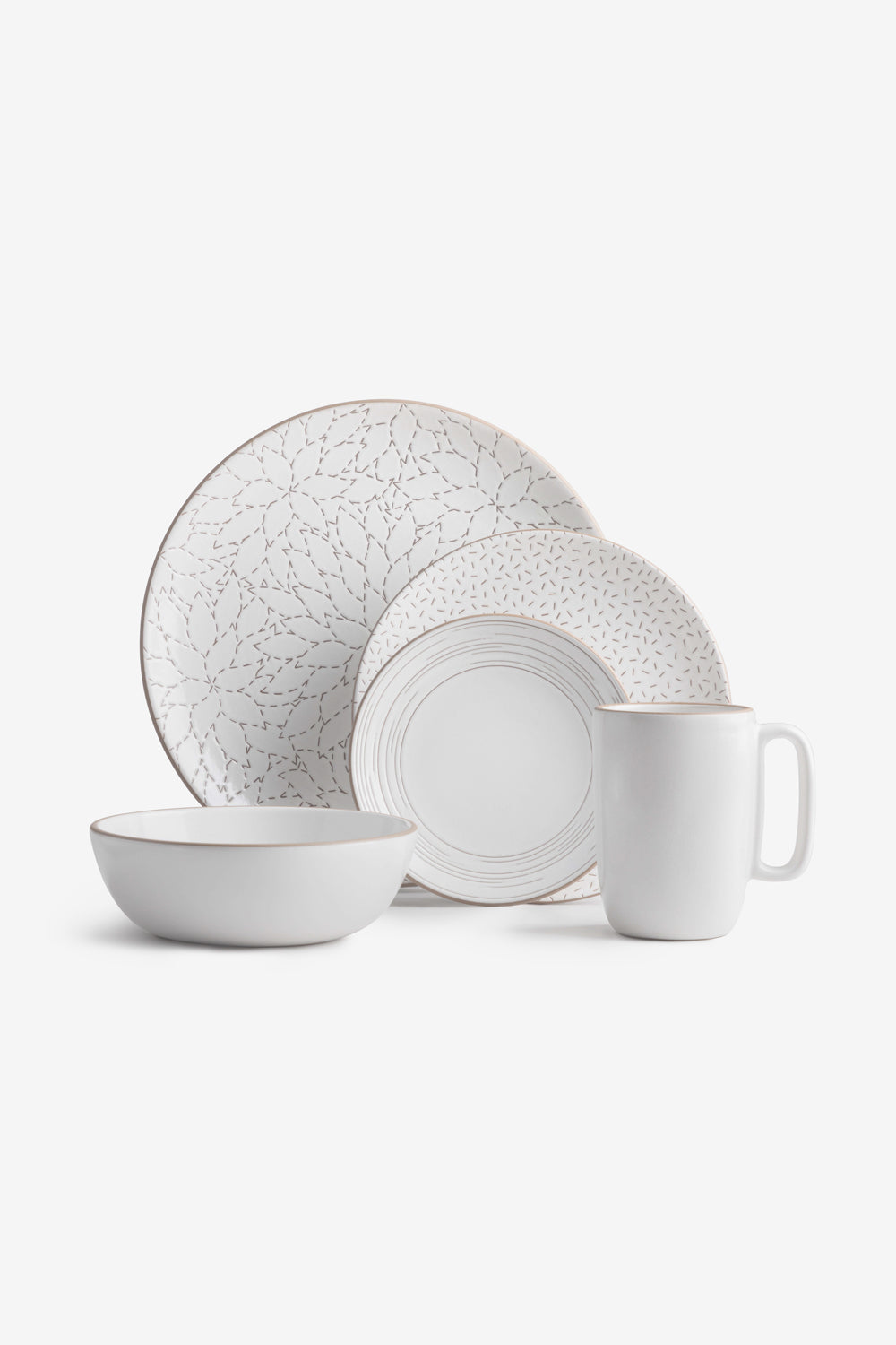 Alabama Chanin Magnolia Etched Dinnerware Set in Opaque White Hand Crafted from Alabama Chanin and Heath Ceramics Collaboration