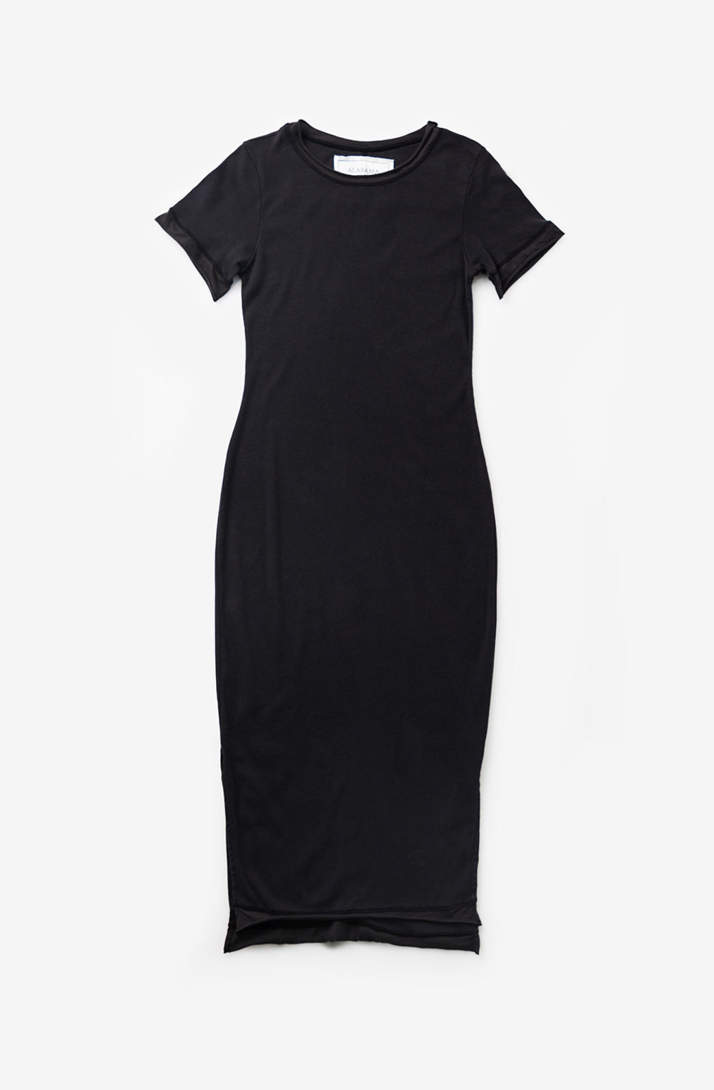 Alabama Chanin  organic cotton rib dress in Black with short sleeves.