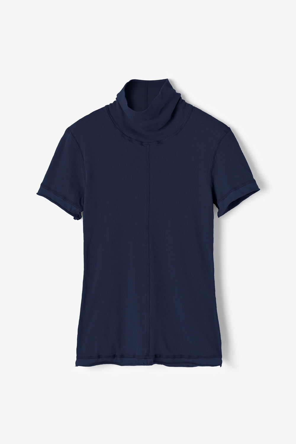 Alabama Chanin Rib Turtleneck slim fit with center front and back seams featherweight jersey trim in Navy.