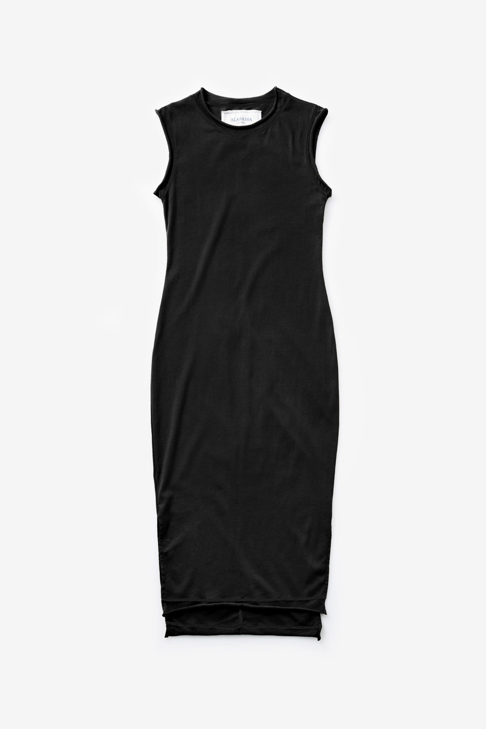 Sleeveless Alabama Chanin  organic cotton rib dress in Black.