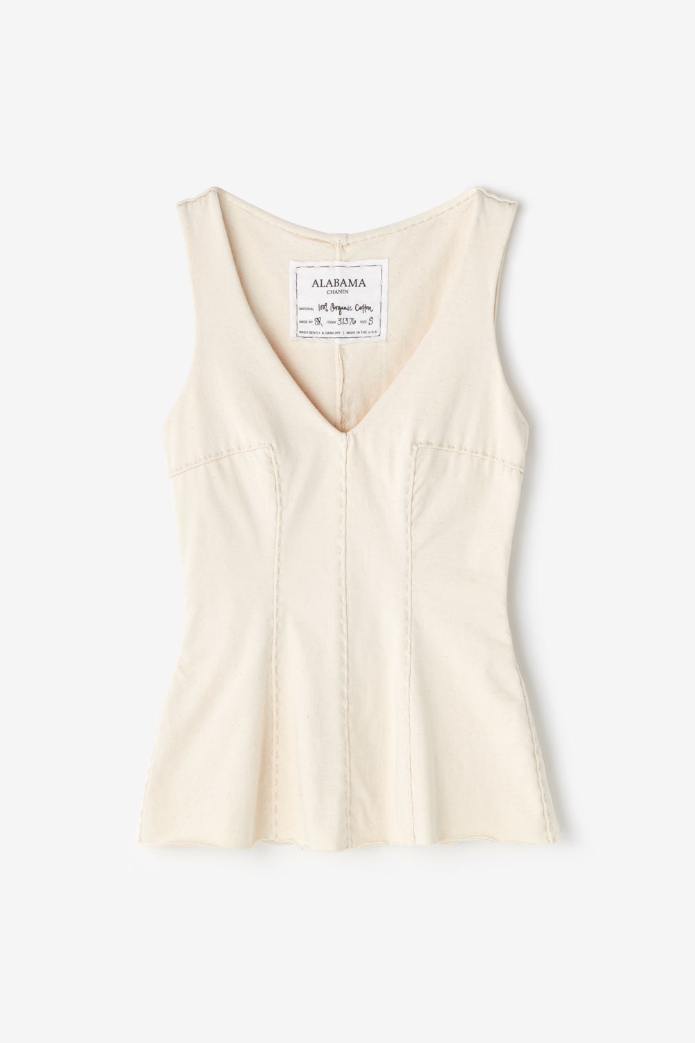 Alabama Chanin Lola Top in natural with elevated v-neck soft knit jersey 100% organic cotton.