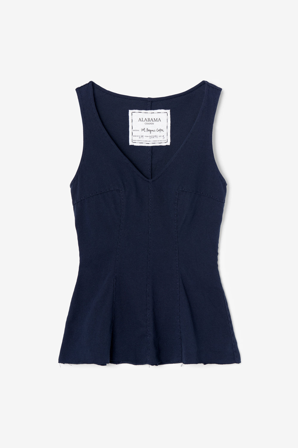 Alabama Chanin Lola Top in navy with elevated v-neck soft knit jersey 100% organic cotton.