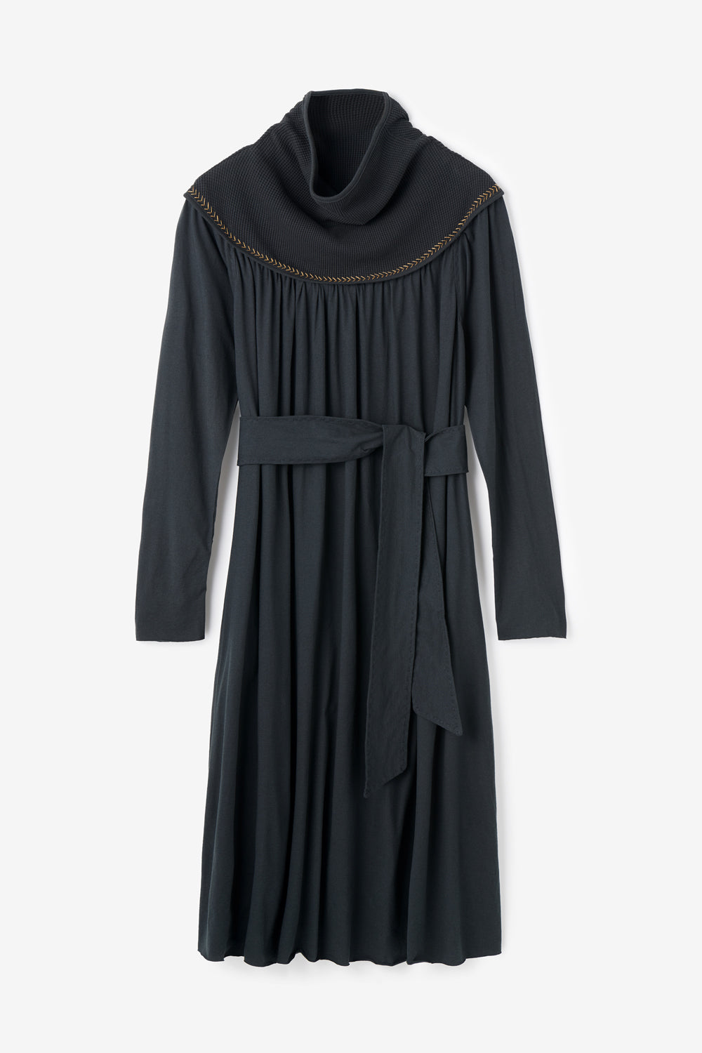 Alabama Chanin Waffle Yoke Mira Dress in Black with Arrowhead stitch and long sleeves in 100% Organic Cotton